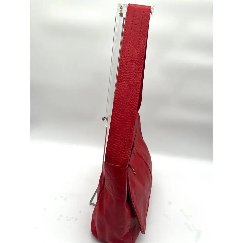 Georgetown Leather Design Red Messenger Foldover Hobo Bag